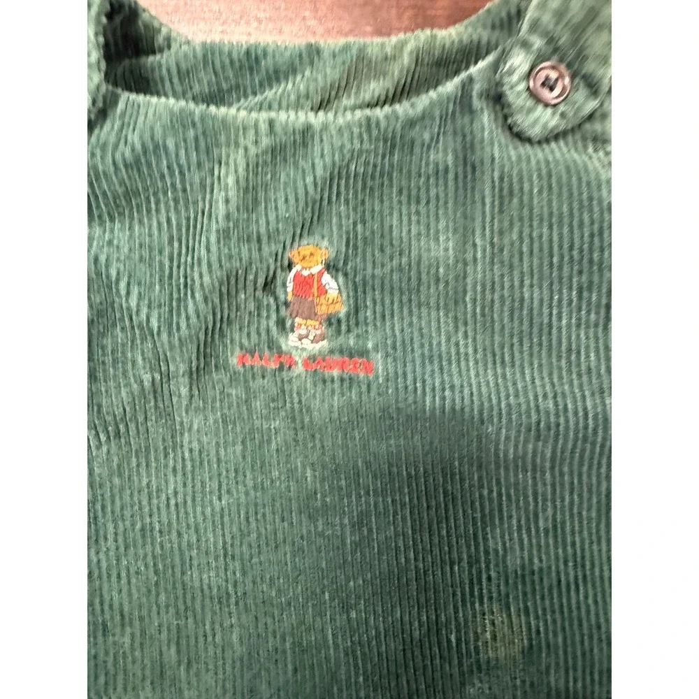 Vintage Ralph Lauren Polo Bear Green Corduroy Jumper Dress - 2T